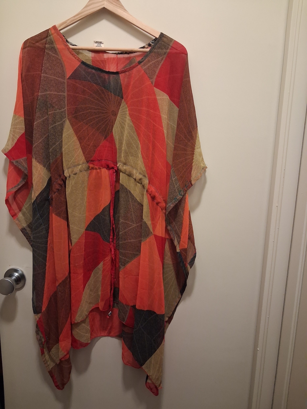 Relaxed Tie-Waist Sheer Tunic in Orange Multi